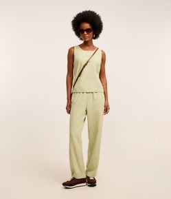 Calça Reta em Sarja com Cós Elástico