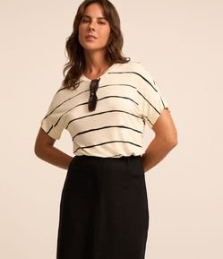 Blusa de Manga Curta em Algodão com Listras Rústicas