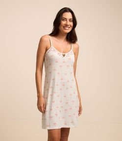 Camisola Alcinha em Viscose com Rendas e Estampa Coqueiros