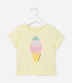 Blusa Infantil com Estampa Sorvete de Corações - Tam 1 a 5 Anos