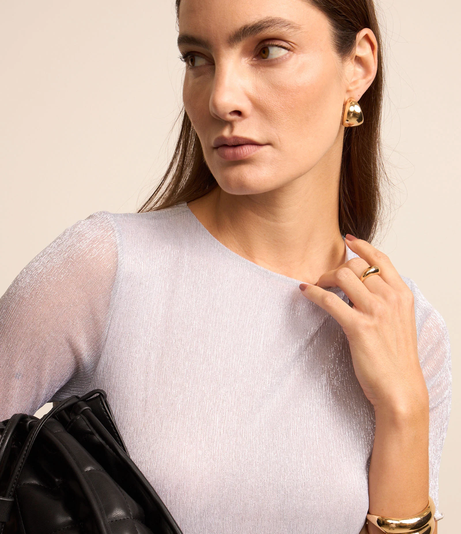 Blusa em Fio Metalizado com Frufrus Branco Neve 1