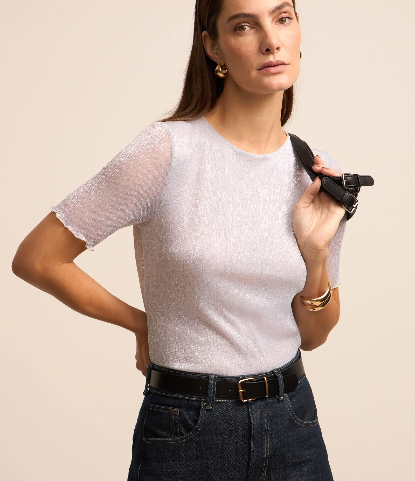 Blusa em Fio Metalizado com Frufrus Branco Neve 2