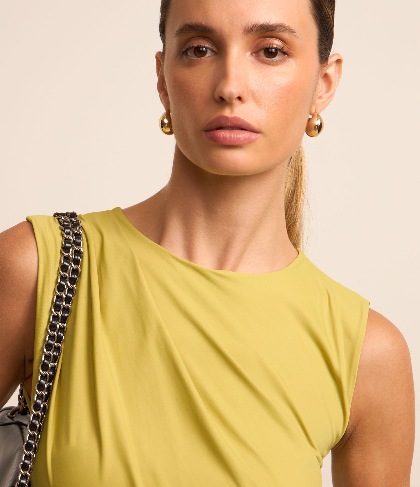 Body Sem Manga em Poliamida com Franzidos Amarelo 6