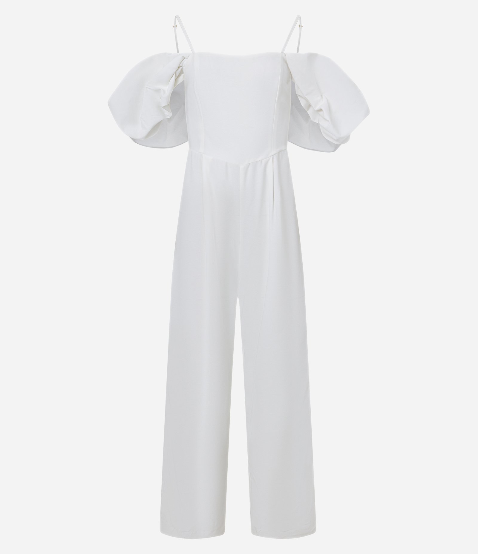 Macacão em Crepe com Manga Bufante e Alça Branco 6