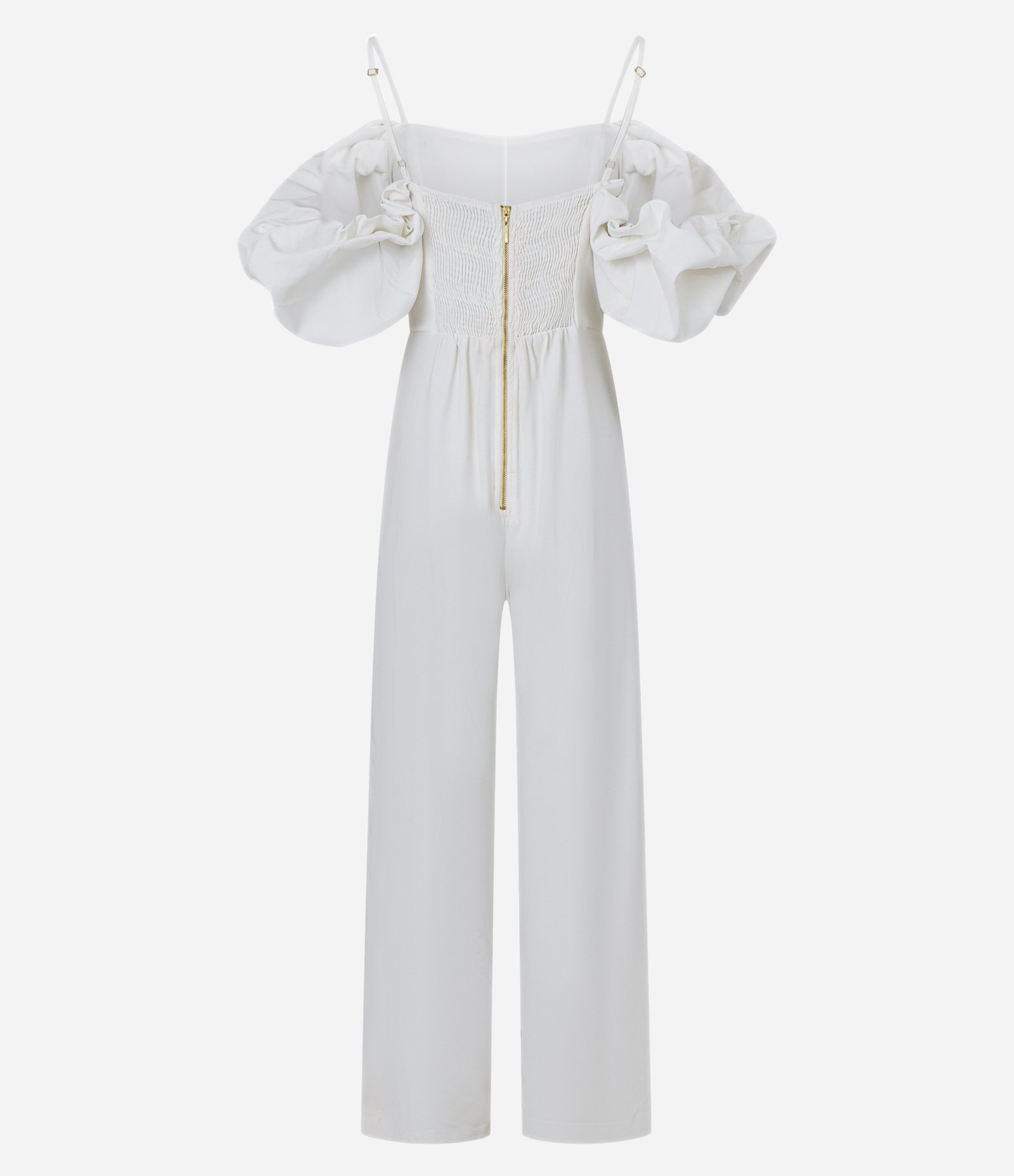 Macacão em Crepe com Manga Bufante e Alça Branco 7