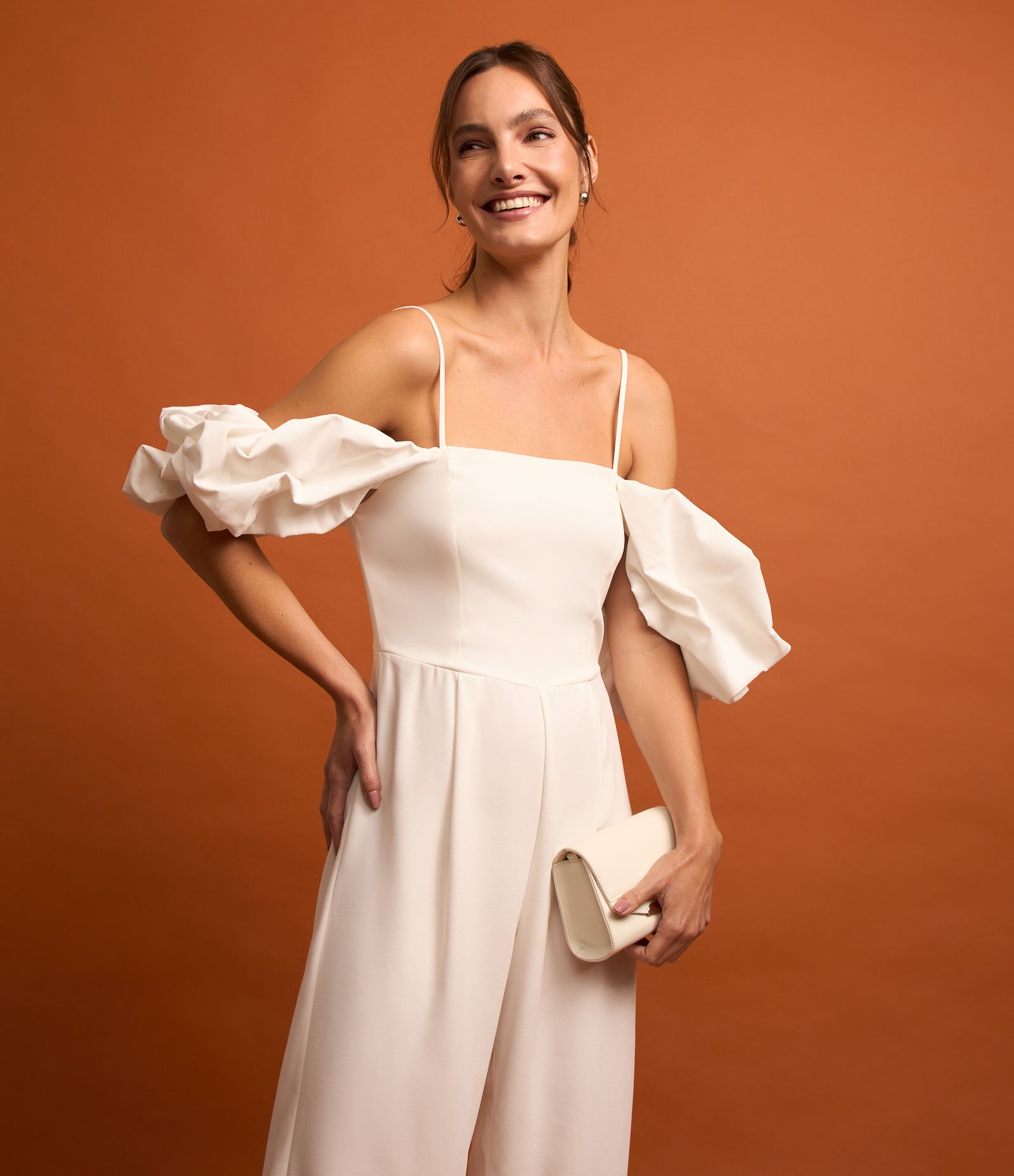 Macacão em Crepe com Manga Bufante e Alça Branco 3