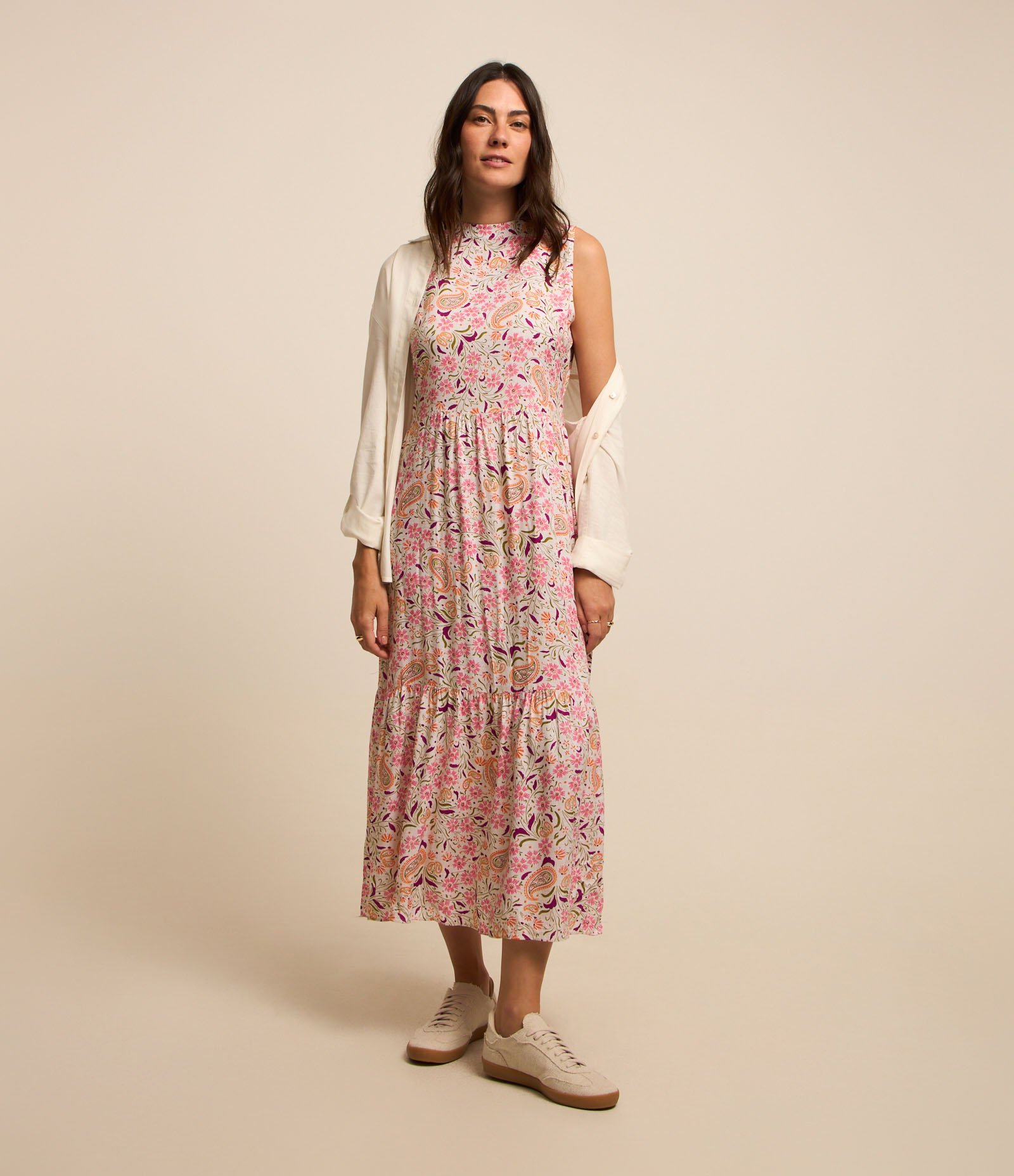 Vestido Evasê em Viscose com Estampa Floral Paisley Rosa 2