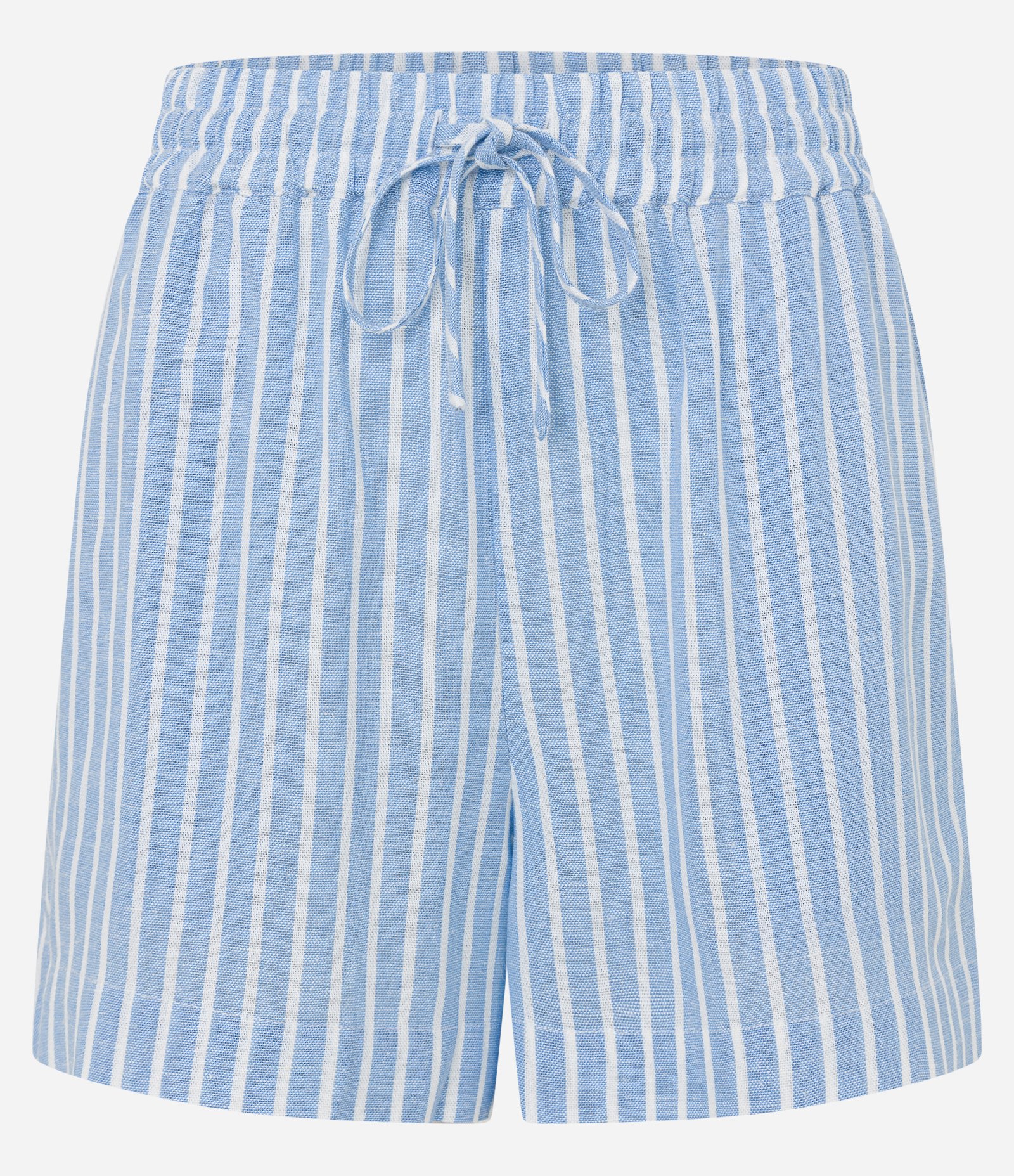 Short Curto em Viscose e Linho com Amarração e Listras Azul 5