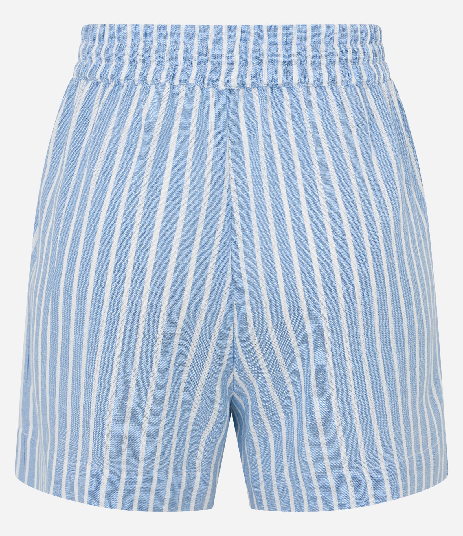 Short Curto em Viscose e Linho com Amarração e Listras Azul 6