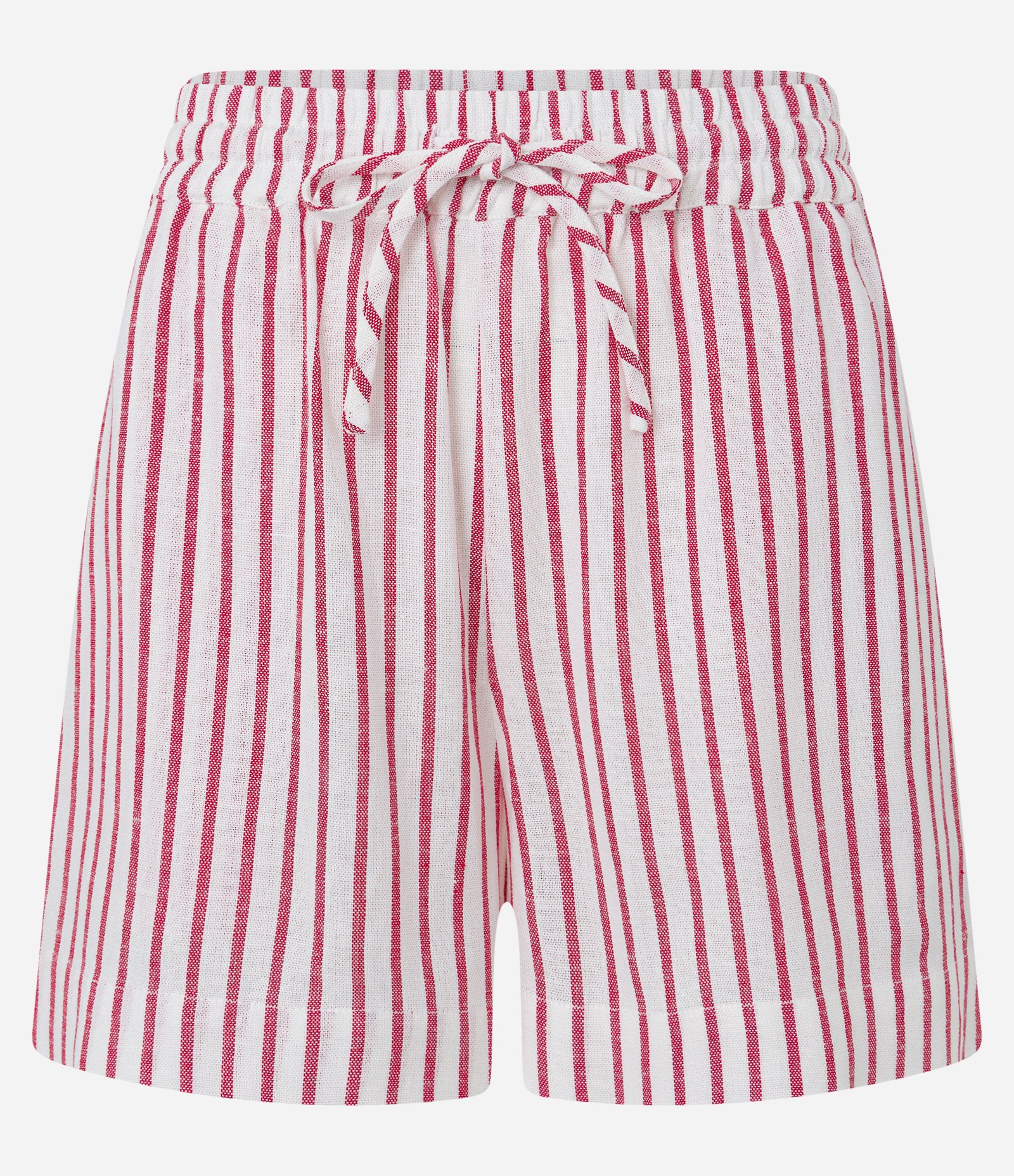 Short Curto em Viscose e Linho com Amarração e Listras Vermelho 4