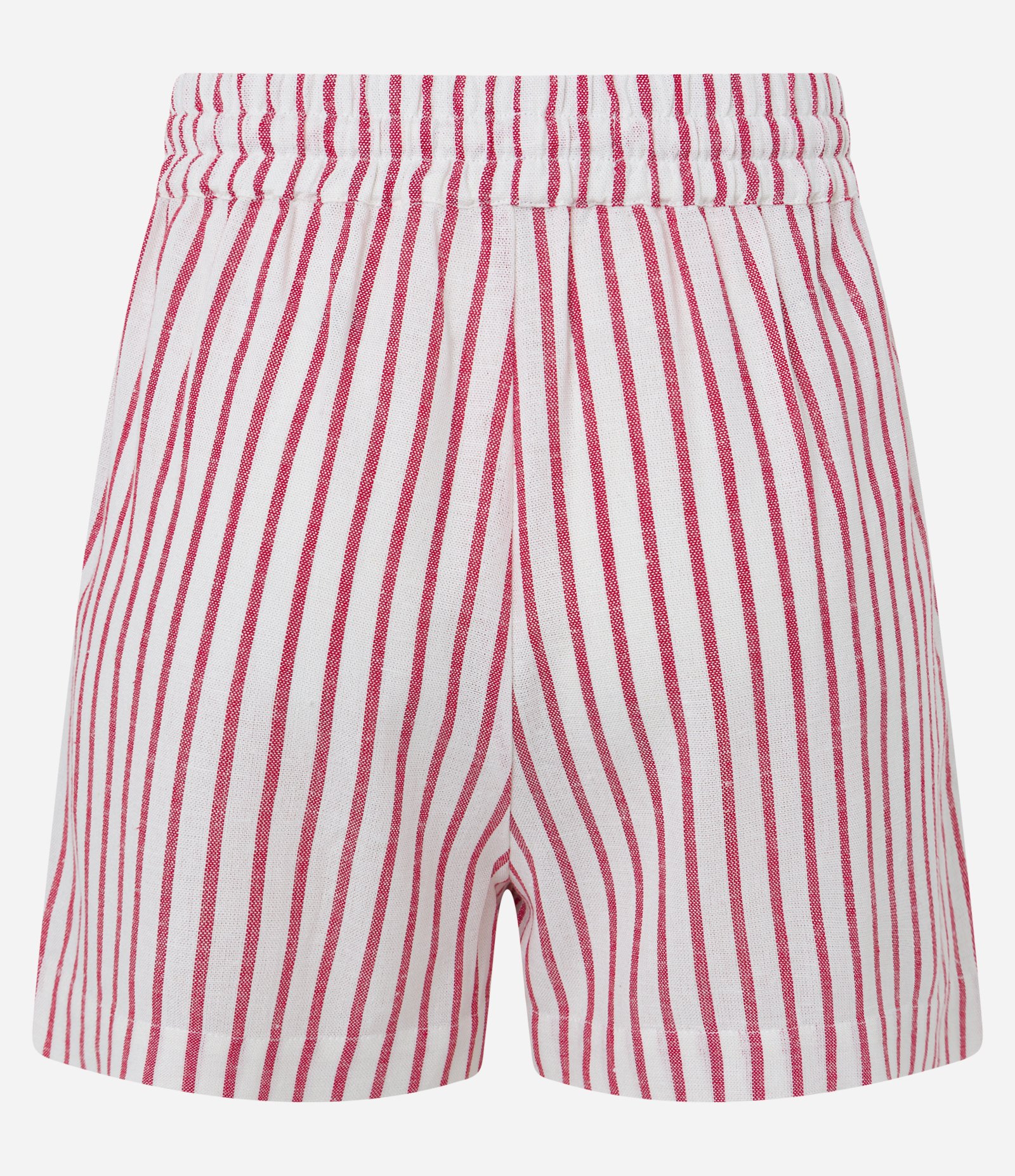 Short Curto em Viscose e Linho com Amarração e Listras Vermelho 5