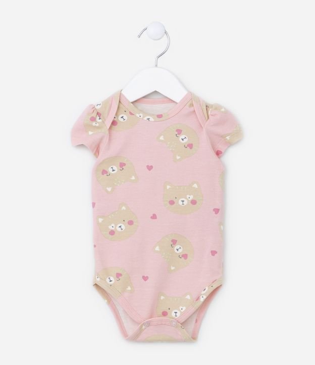 Body Infantil em Algodão com Estampa Gatinha - Tam 0 a 18 meses