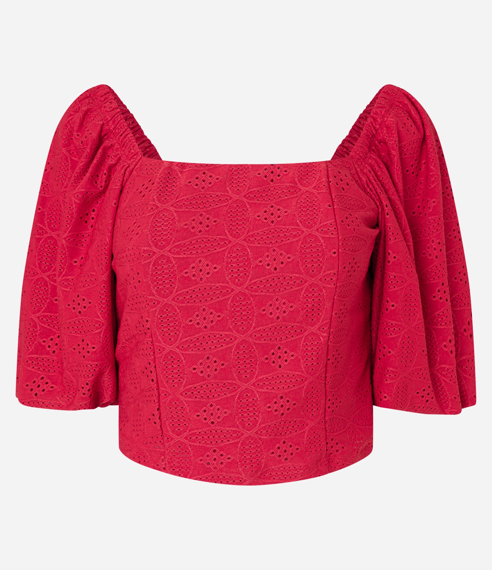 Blusa em Laise Manga Bufante com Babado na Barra Vermelho 4