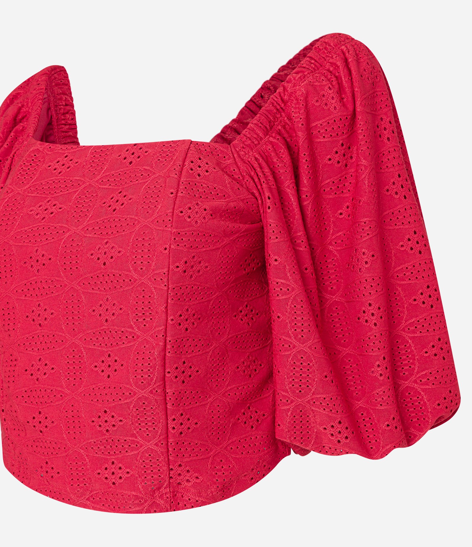 Blusa em Laise Manga Bufante com Babado na Barra Vermelho 5