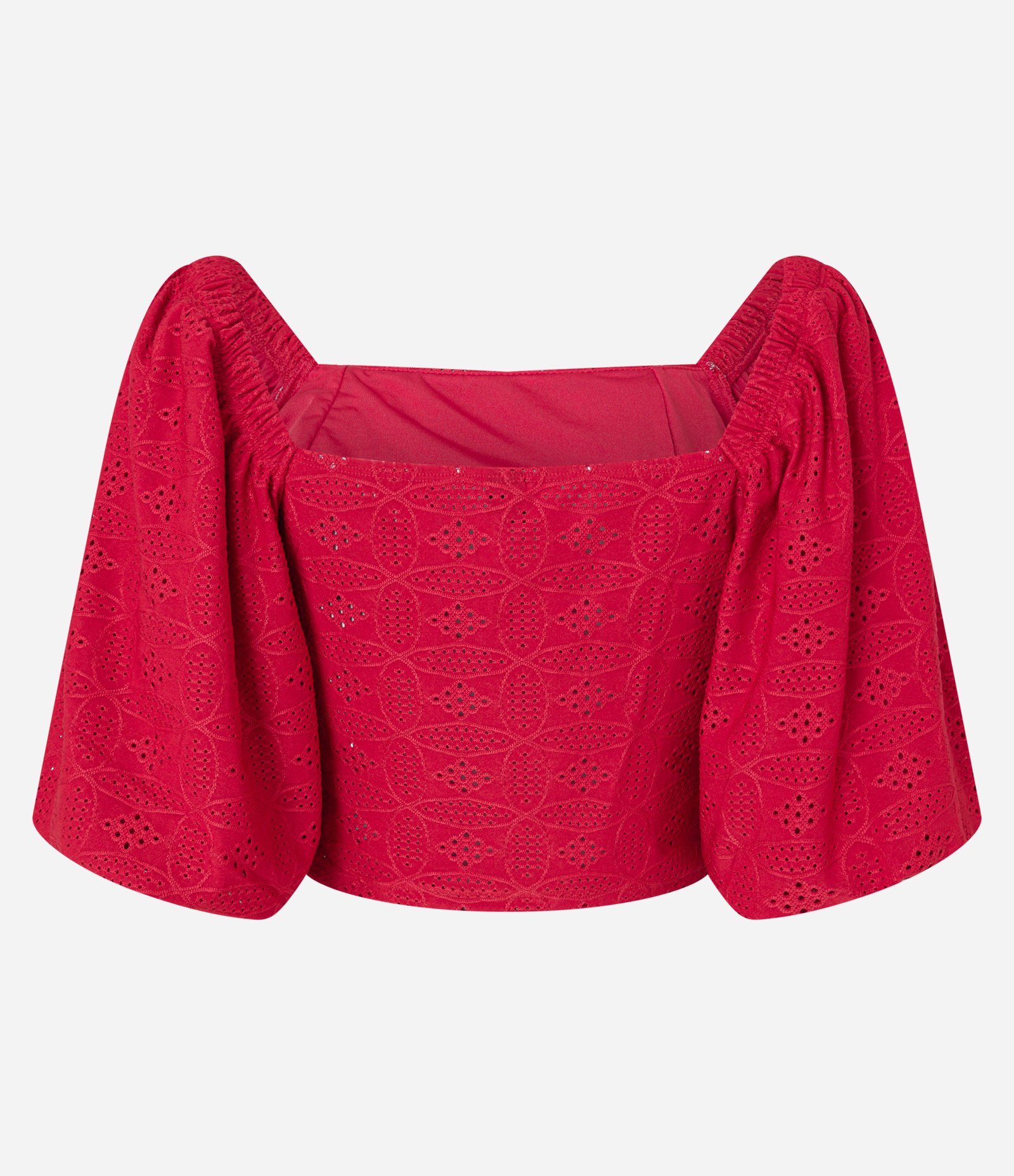 Blusa em Laise Manga Bufante com Babado na Barra Vermelho 6