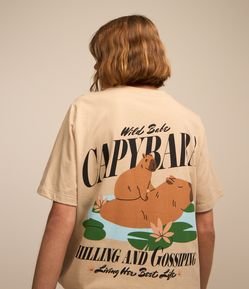 Camiseta em Algodão com Estampa de Capivaras