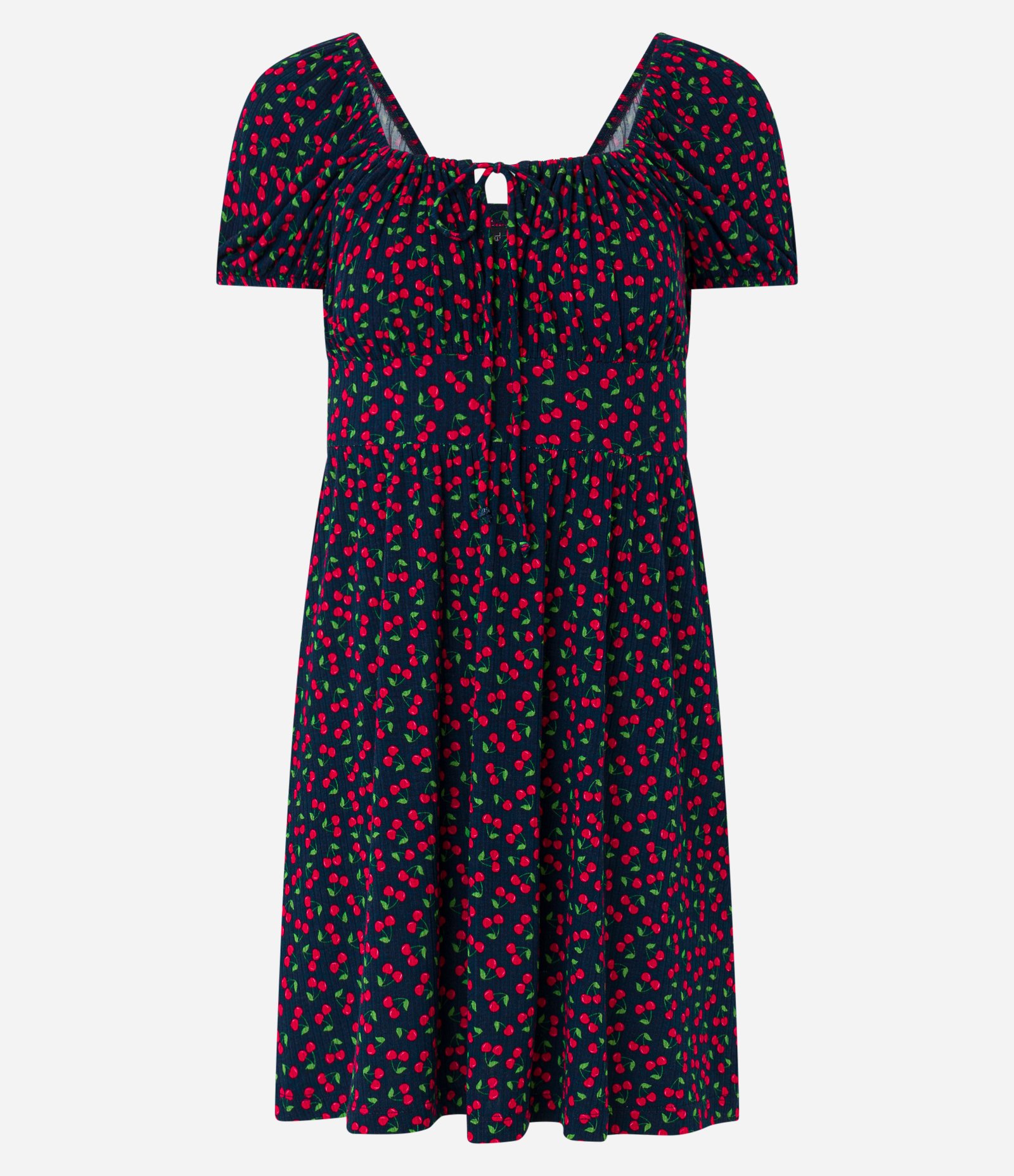 Vestido Curto em Ribana com Cerejas Estampadas Vermelho/Preto 3
