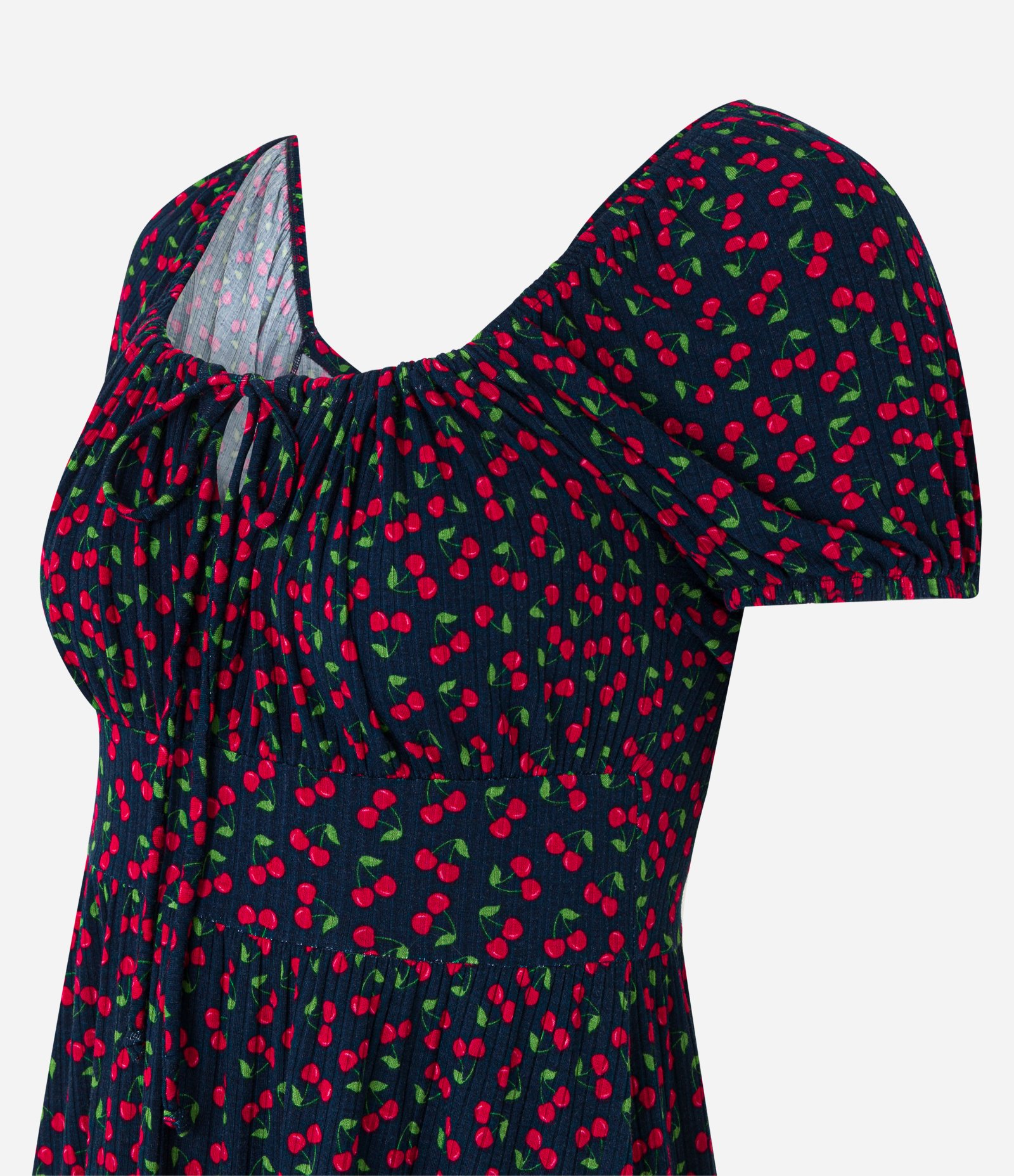 Vestido Curto em Ribana com Cerejas Estampadas Vermelho/Preto 4