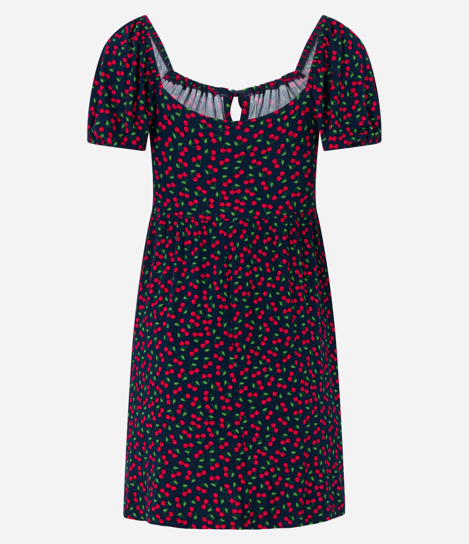 Vestido Curto em Ribana com Cerejas Estampadas Vermelho/Preto 5