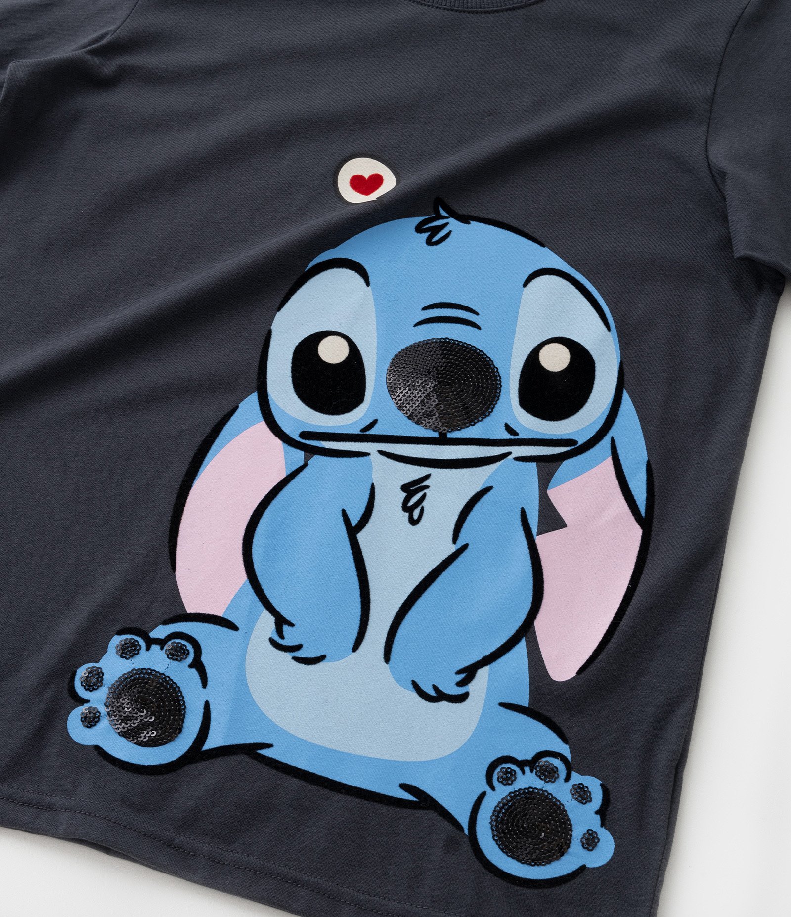 Camiseta Infantil com Bordado do Stitch - Tam 5 a 14 Anos Cinza Chumbo 5