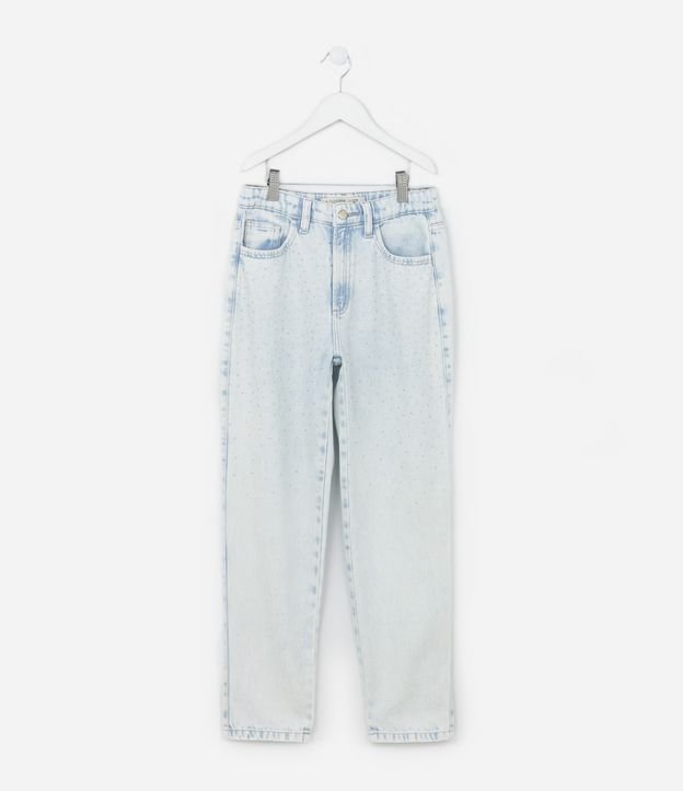 Calça Mom Infantil em Jeans com Brilhinhos Aplicados - Tam 5 a 14 Anos