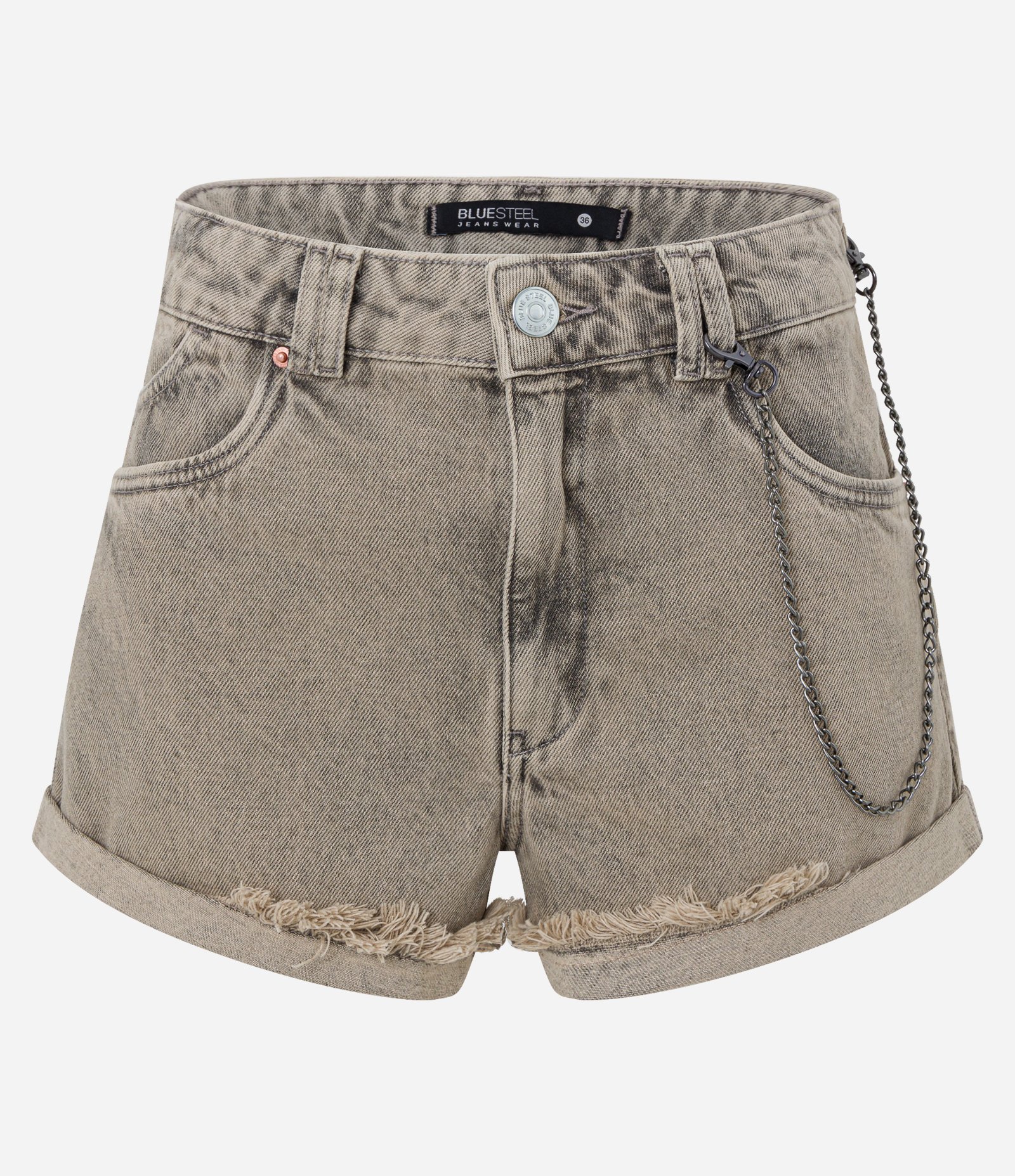 Short Curto Jeans com Detalhe de Correntinha Marrom 5