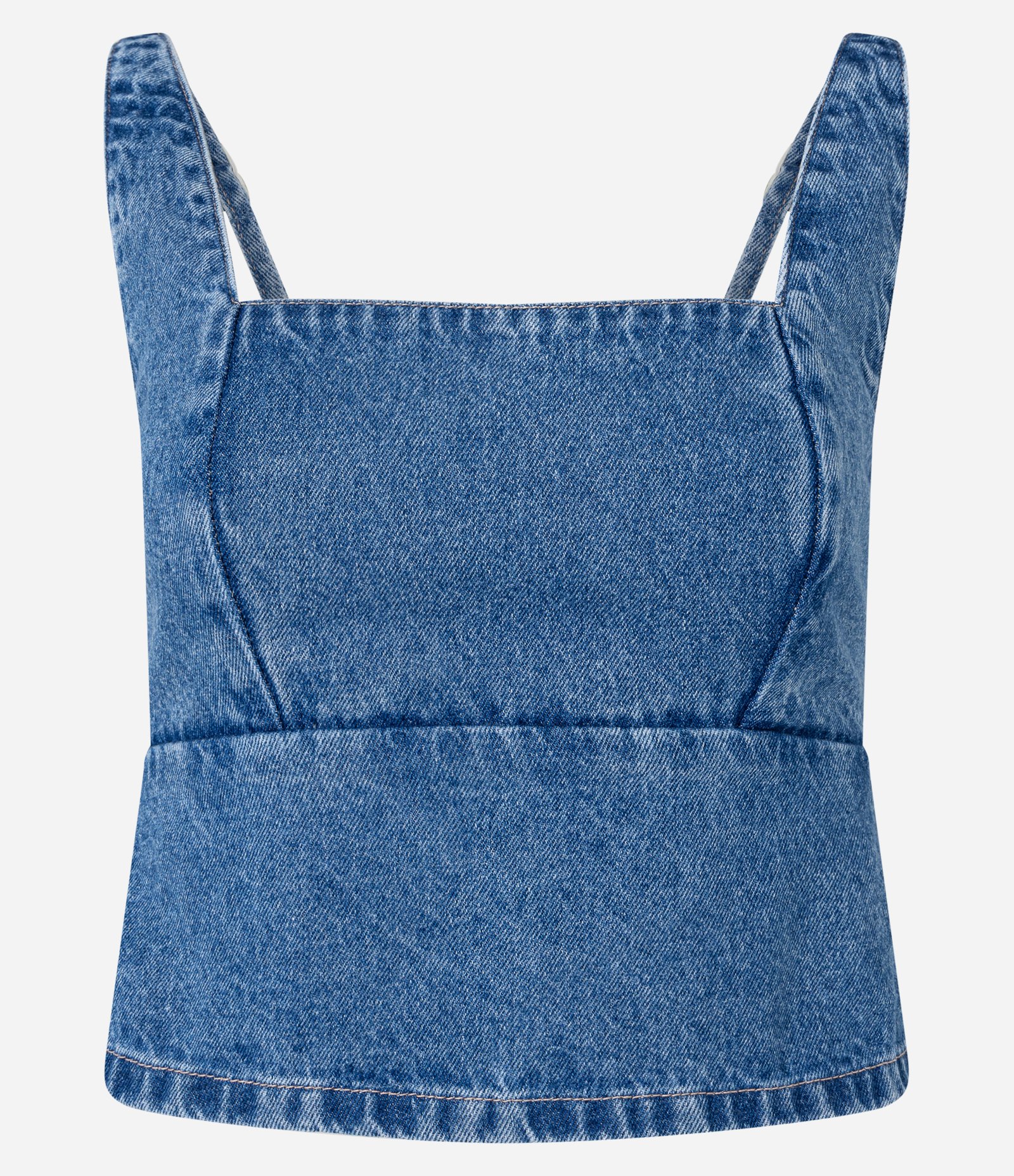 Blusa Cropped em Jeans com com Amarração nas Costas Azul 1