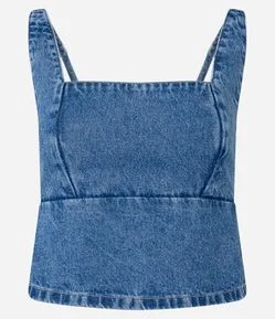 Blusa Cropped em Jeans com com Amarração nas Costas