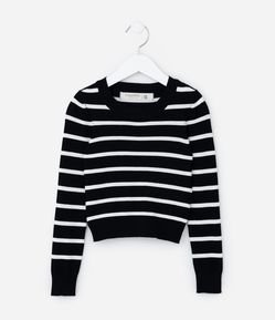 Blusão Infantil em Tricô com Estampa Listrada - Tam 5 a 14 Anos