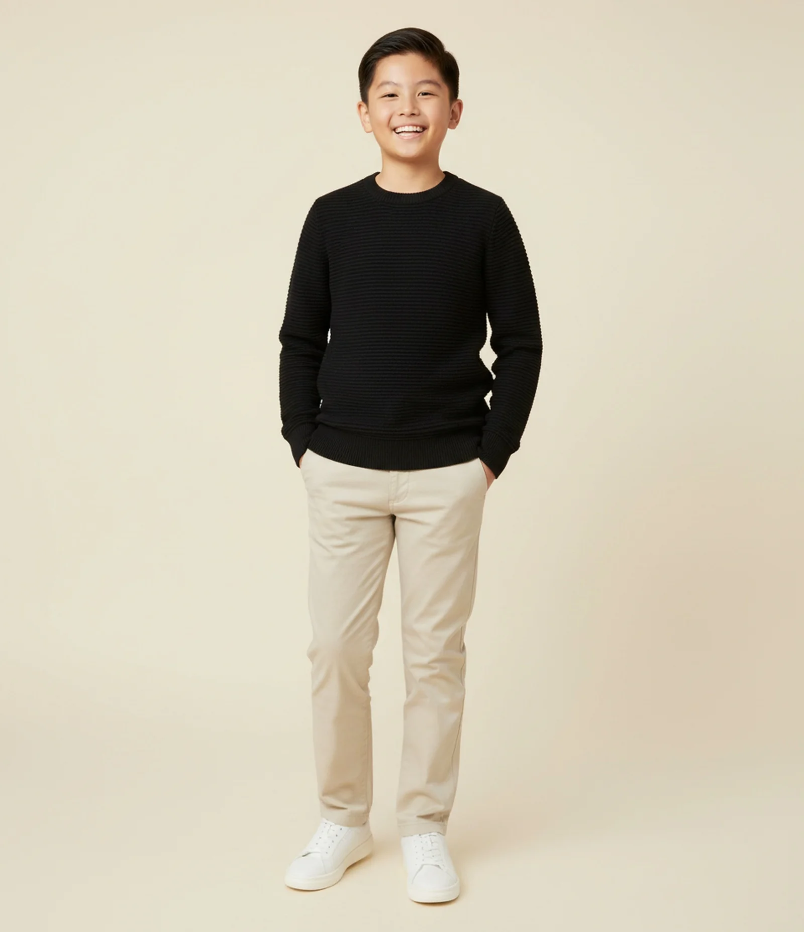 Blusão Infantil Canelado com Cava Raglan - Tam 5 a 14 Anos Preto 1