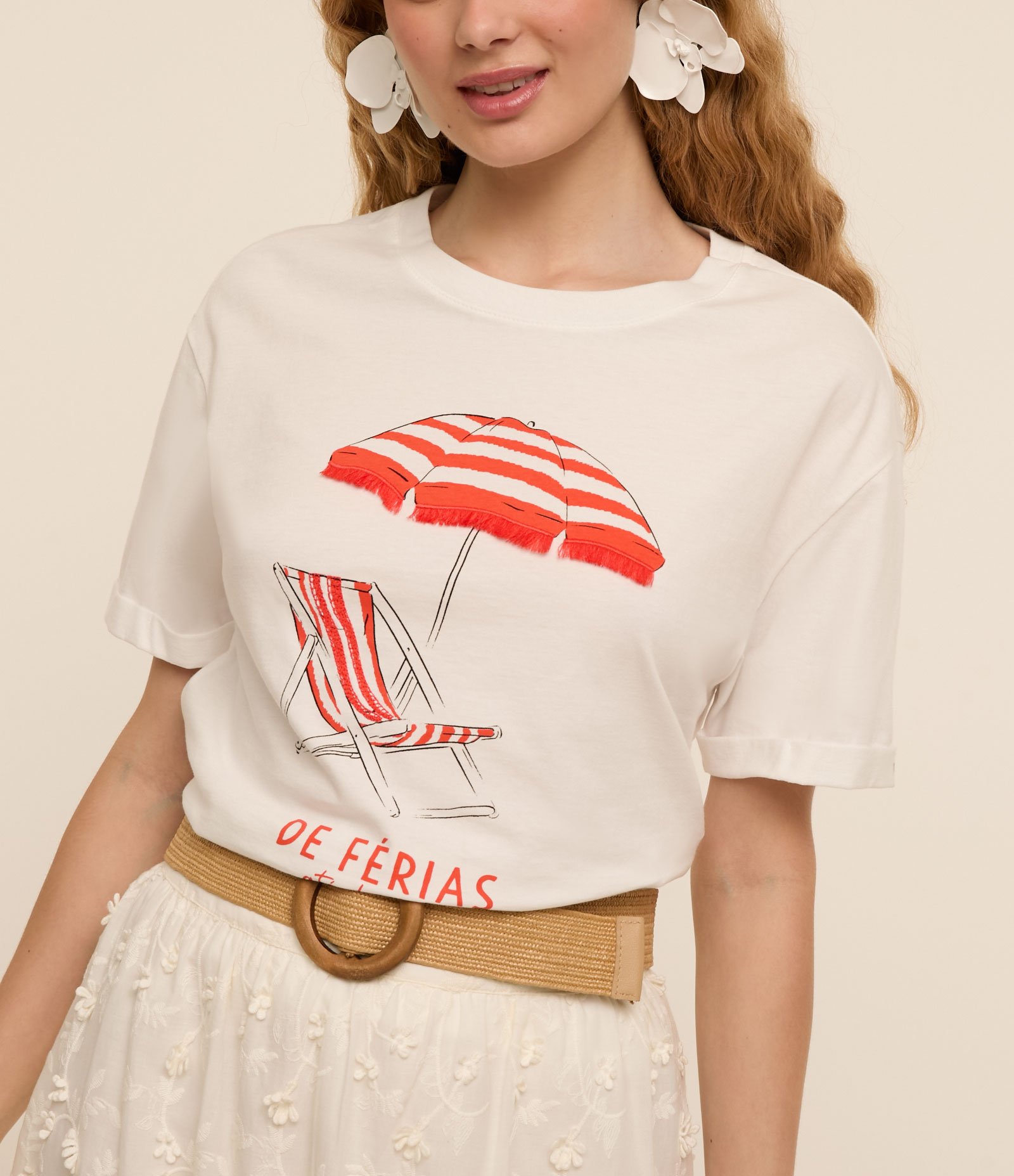 Blusa em Algodão com Estampa de Praia e Férias Branco 3