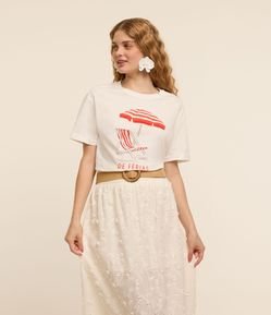 Blusa em Algodão com Estampa de Praia e Férias