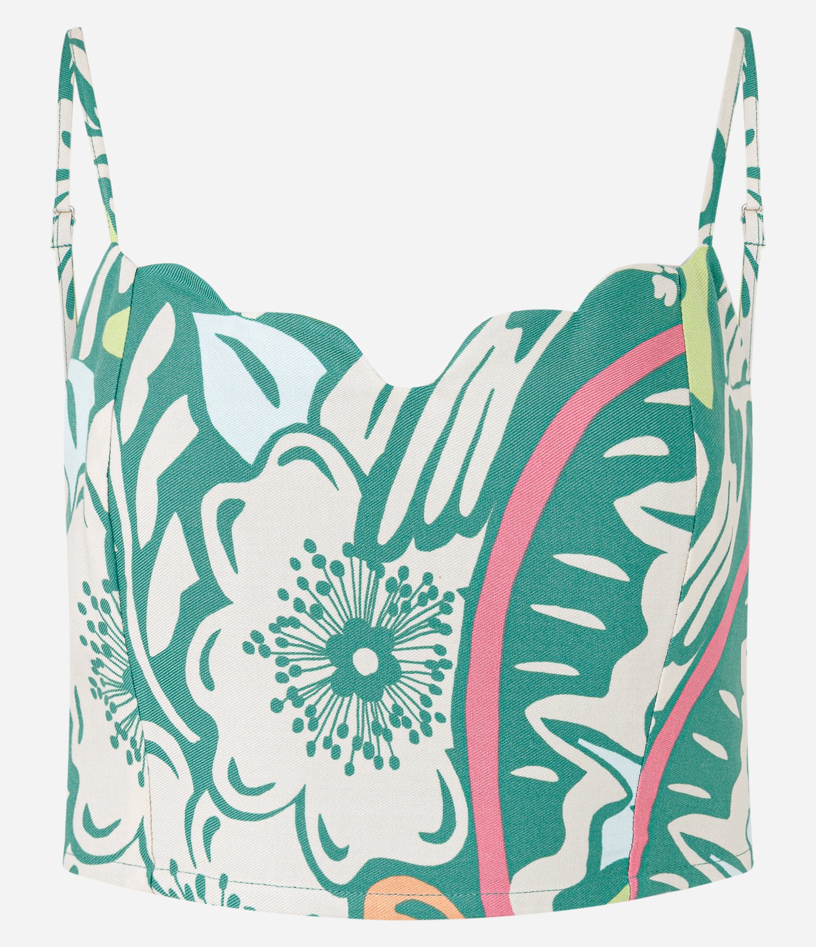 Blusa Cropped em Viscose com Estampa de Folhagem  e Lastex nas Costas Verde 4