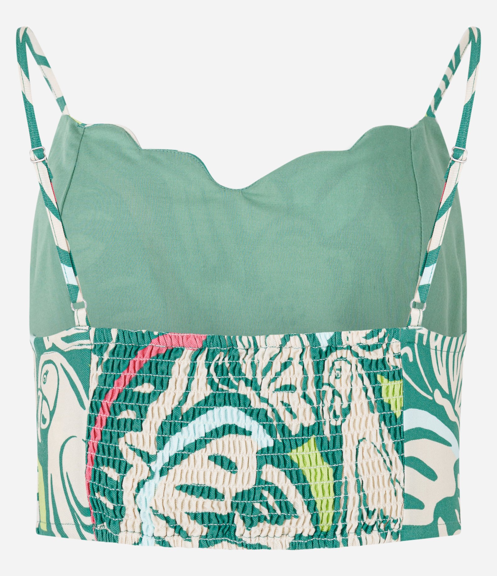 Blusa Cropped em Viscose com Estampa de Folhagem  e Lastex nas Costas Verde 5