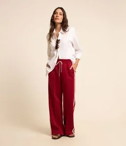 Calça Reta com Amarração no Cós e Listra Lateral