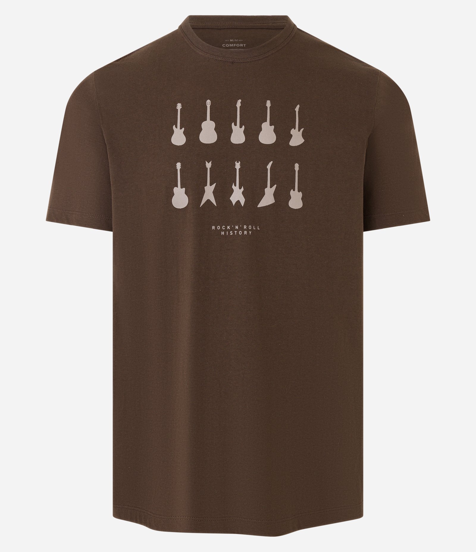 Camiseta em Algodão com Estampa de Guitarras Marrom 4