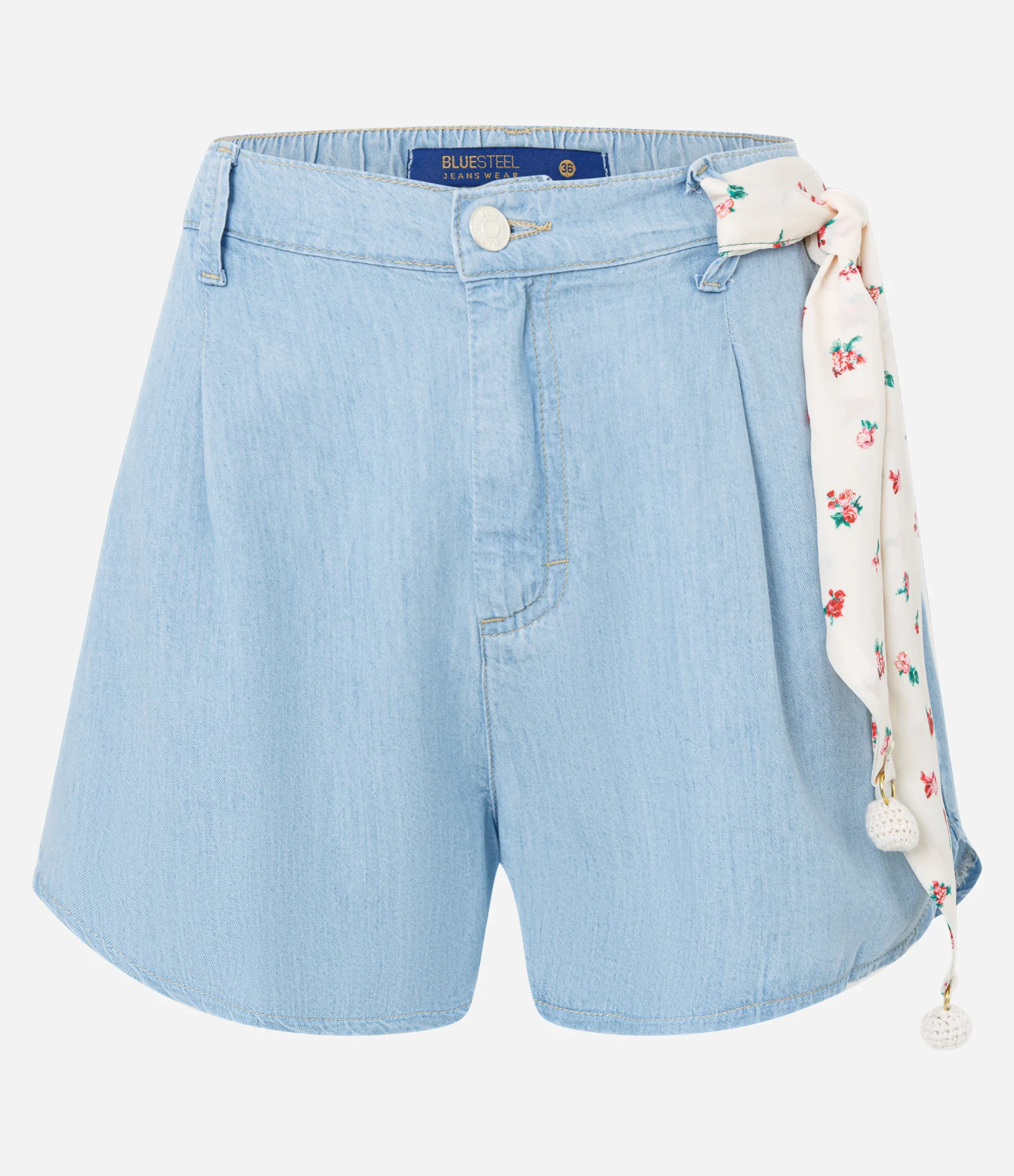 Short Baggy Jeans com Lenço nos Passantes Azul 1