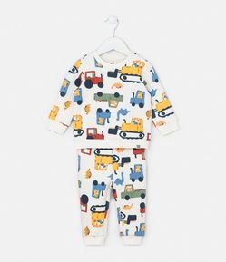 Conjunto Infantil Canelado com Estampa de Carros e Dinos - Tam 0 a 18 meses