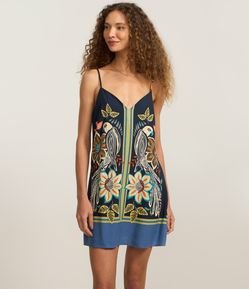 Vestido Curto em Viscose em Linho com Estampa Floral