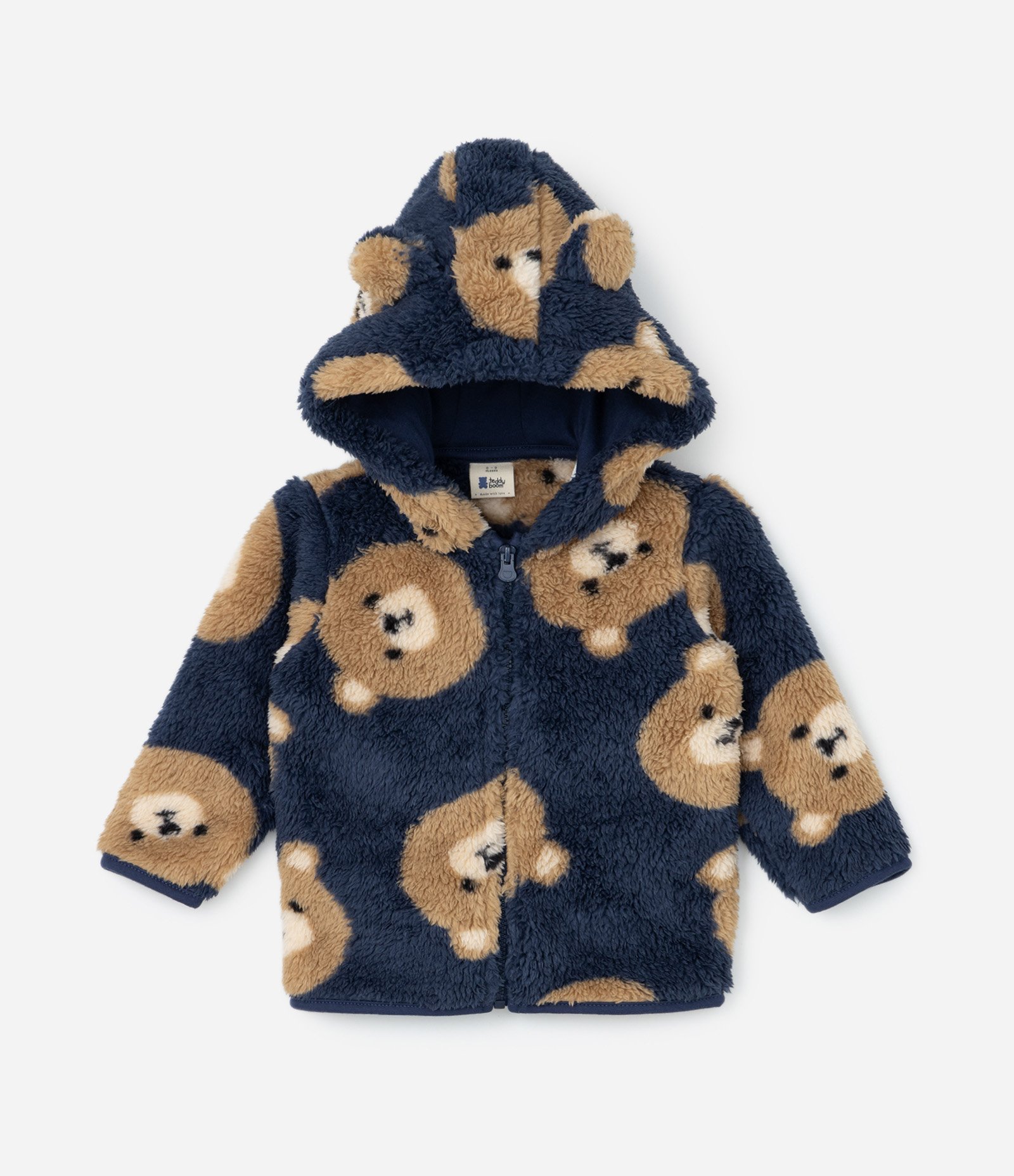 Jaqueta Infantil Quentinha Estampada de Ursinhos com Capuz - Tam 0 a 18 meses Azul 1