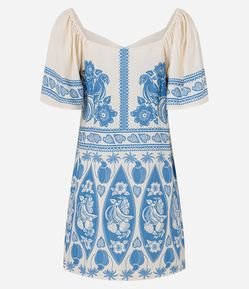 Vestido Curto em Viscose e Linho com Estampa de Frutinhas