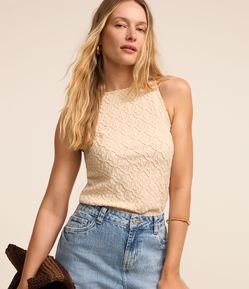 Blusa Regata Texturizada com Gola Halter