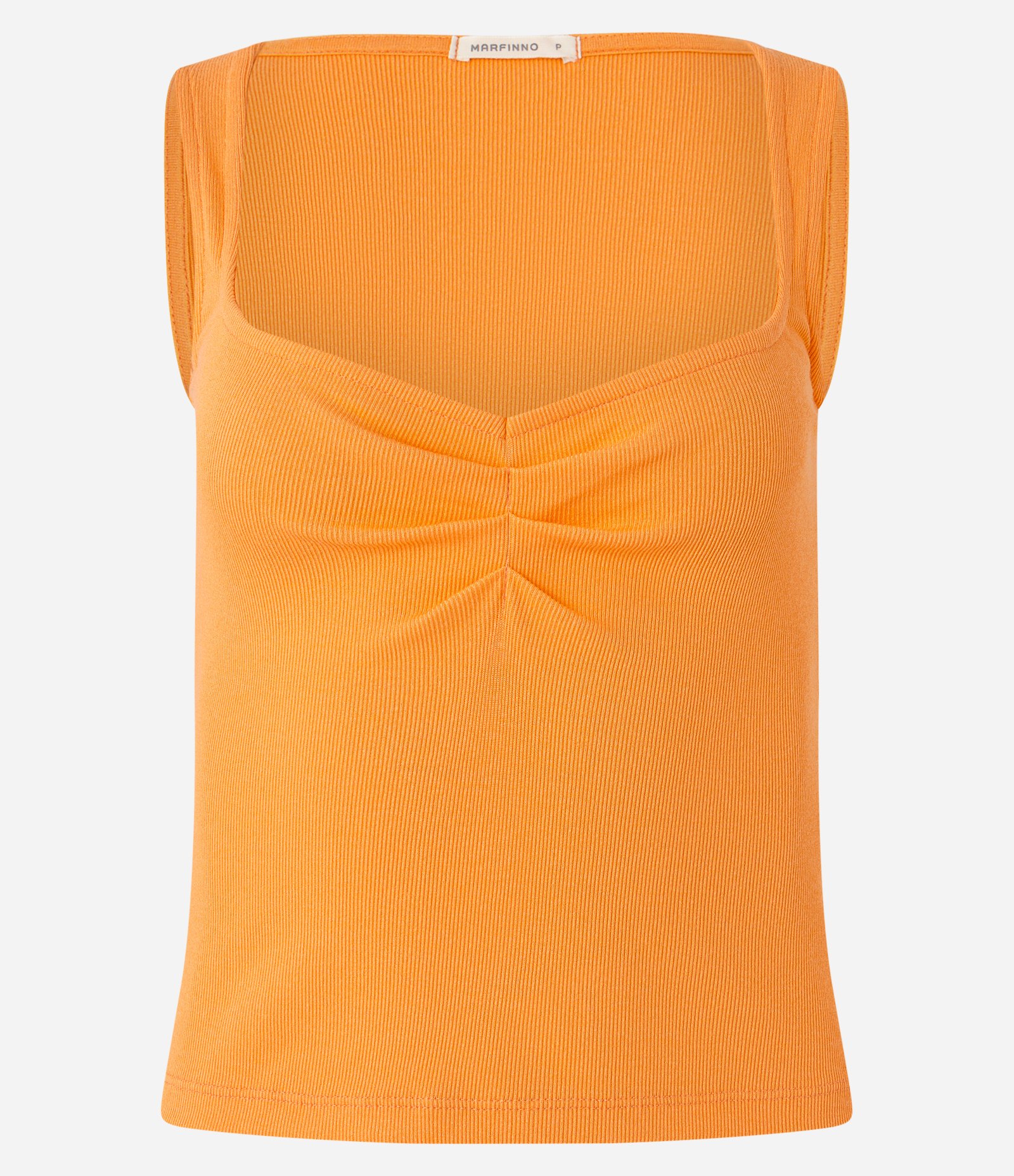 Blusa Sem Manga em Ribana com Franzido no Decote Quadrado Laranja 4