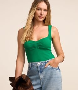 Blusa Sem Manga em Ribana com Franzido no Decote Quadrado