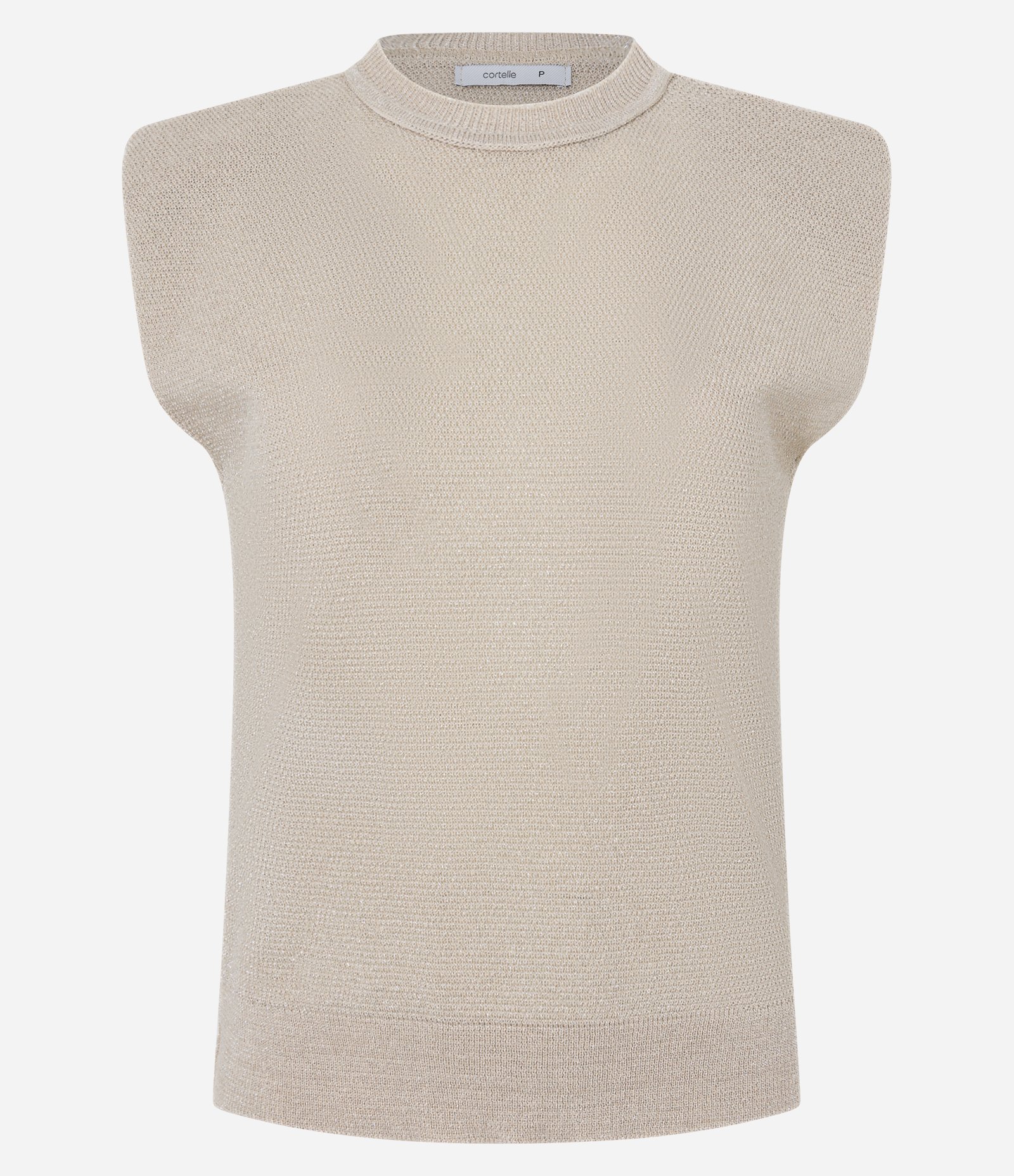 Blusa Muscle Tee em Viscose com Ombreiras e Fio Metálico Bege 5