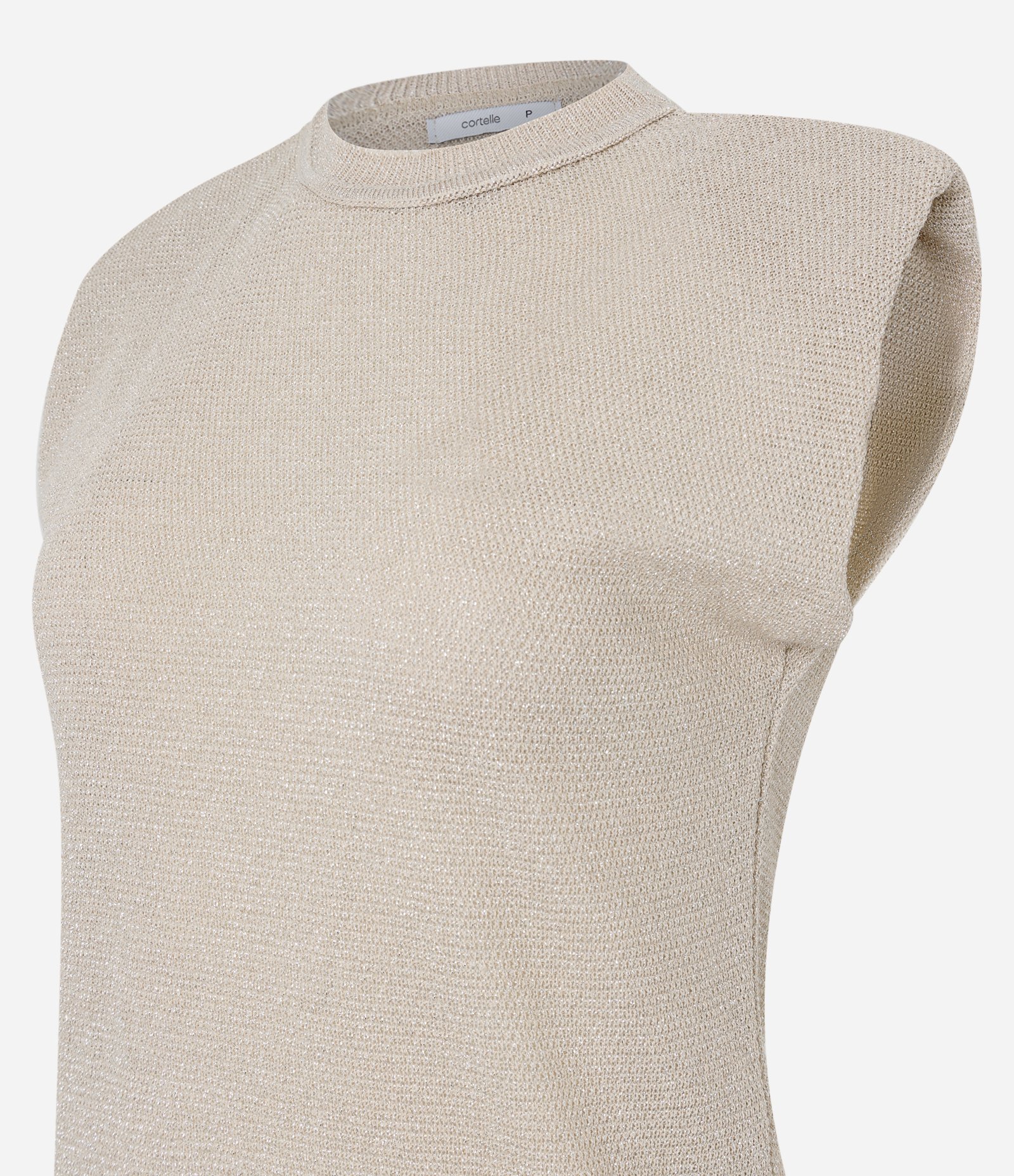 Blusa Muscle Tee em Viscose com Ombreiras e Fio Metálico Bege 6