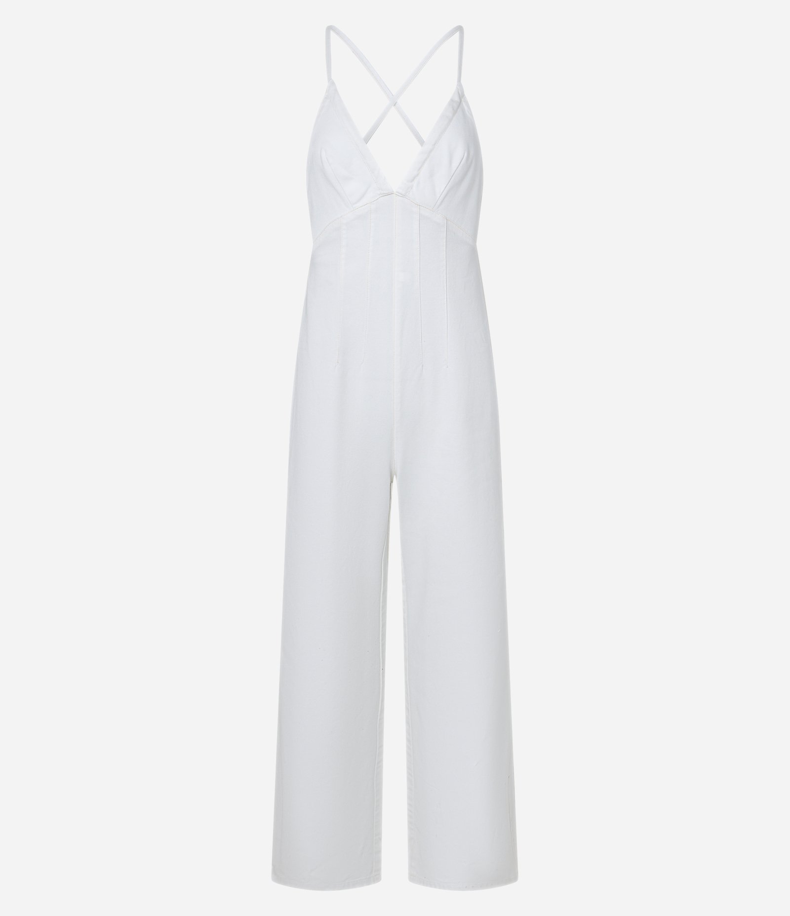 Macacão Longo em Sarja com Alças Finas e Amarração nas Costas Branco 7