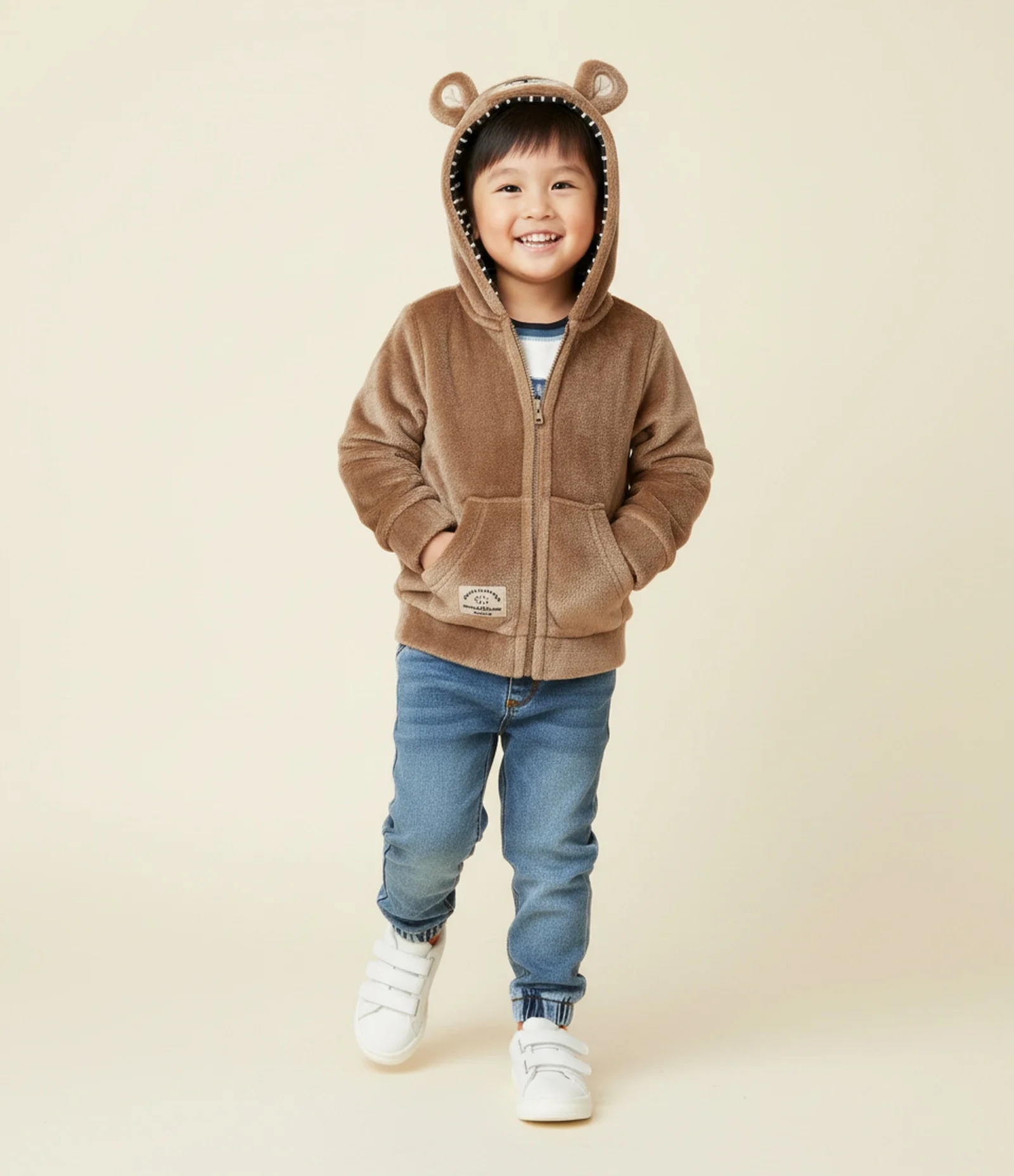 Jaqueta Infantil em Fleece com Capuz de Ursinho - Tam 1 a 5 anos Marrom 1