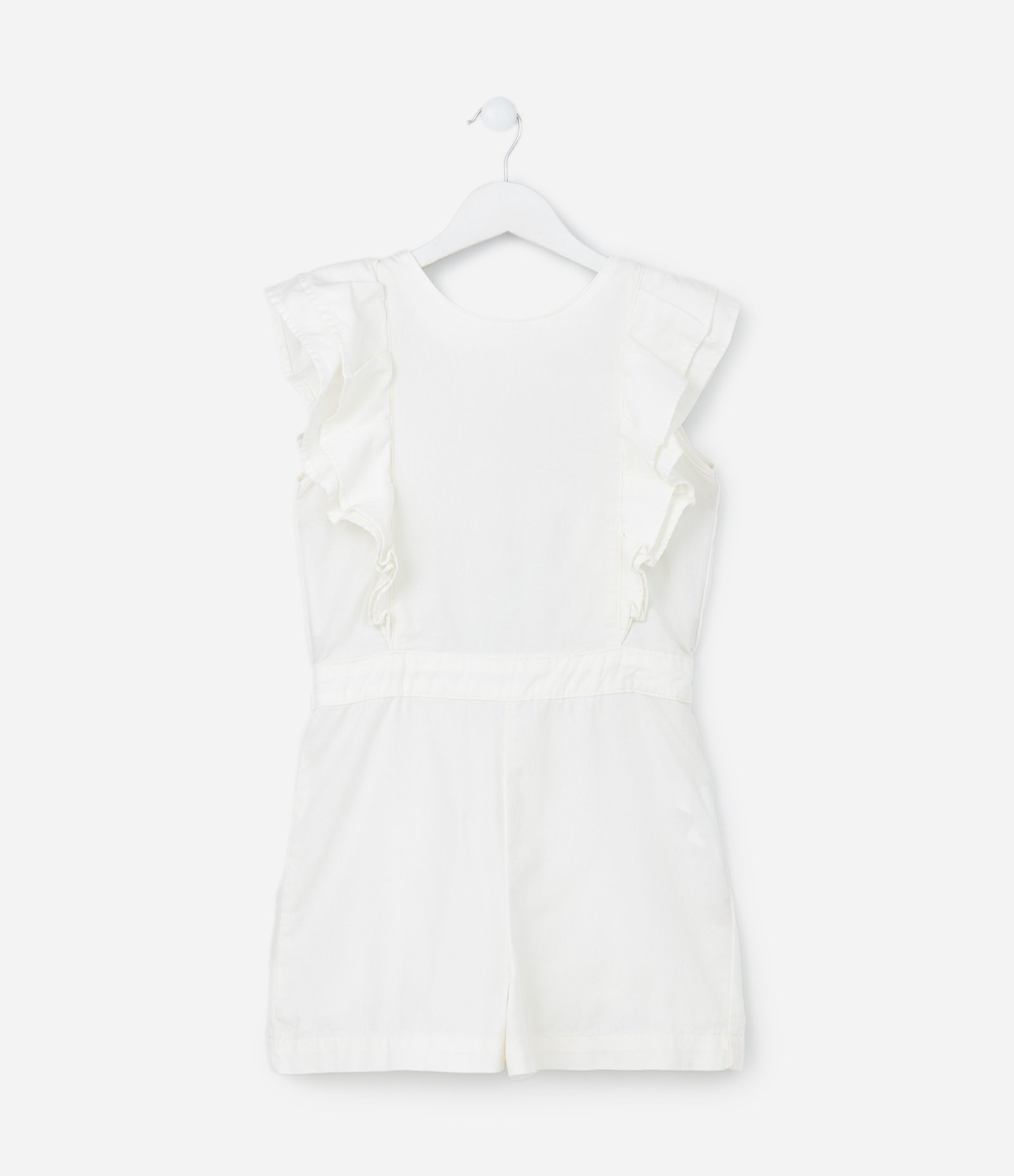 Macaquinho Infantil em Sarja com Babados - Tam 5 a 14 Anos Branco Neve 1