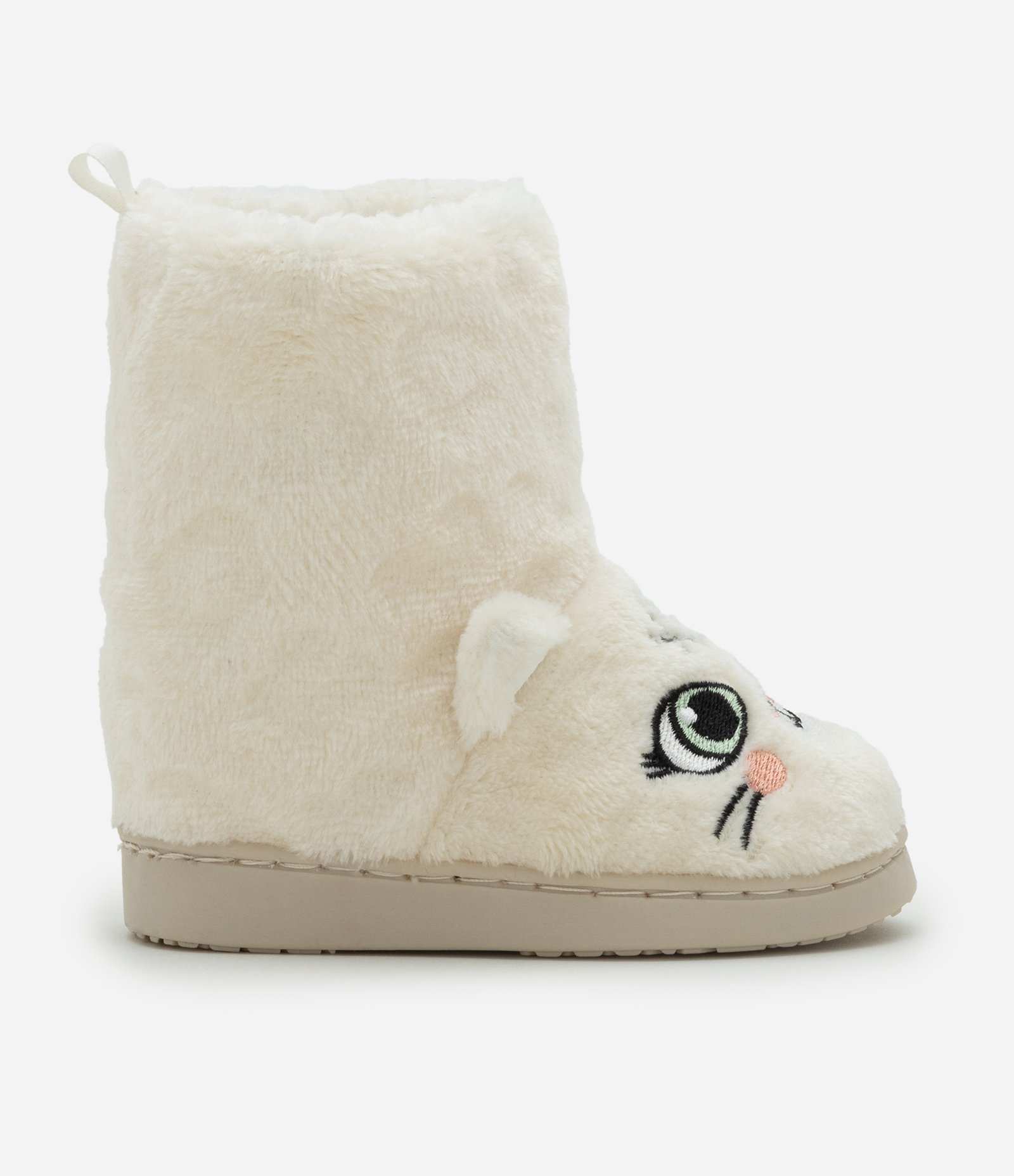 Pantufa Botinha Infantil em Fleece com Bordado de Oncinha - Tam 19 ao 28 Off White 5